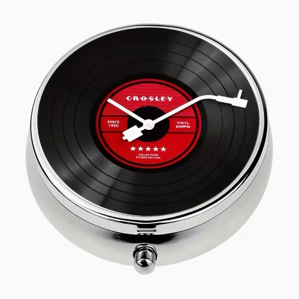 Record Player Design Round Pill Organizer 3-Compartment Compact Pill Case